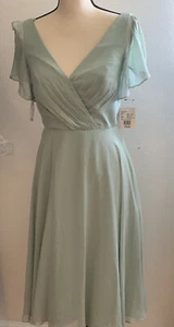 SAGE GREEN NEW DRESS SIZE 2 SHORT FLUTTER SLEEVE BRIDESMAID DRESS - Picture 1 of 4