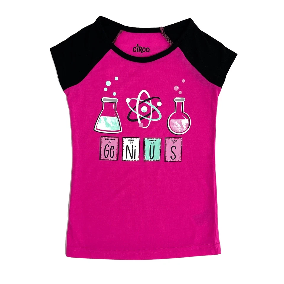 Circo Little Girl’s Size XS Pink Science Genius Graphic Short Sleeve Pajama Top - Image 1 of 4