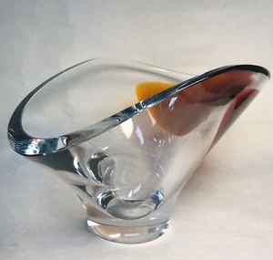 Kosta Boda MODERN Thick Center Piece clear and rust-purple signed and labeled - Picture 1 of 9