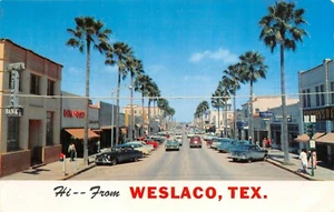 Postal Hola de Weslaco Texas Ave. De Colección Cars Escena Callejera Weslaco, TX De Colección Años 50 - Imagen 1 de 2
