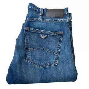 ARMANI J21 Jeans Mens Blue Straight Regular Wash 8N6J21 Denim W30 L32 - Picture 1 of 10