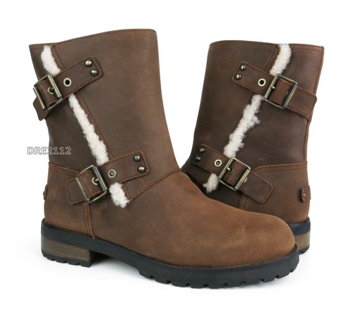 Stivali UGG Niels II Chipmunk in pelle di pelliccia da donna taglia 8 5 nuovi con scatola 