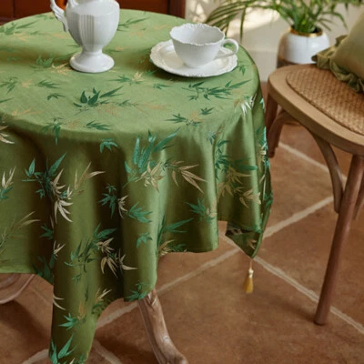 Chinese Style Table Cloth Round Tablecloth Square Table Cover Cloth Bamboo Green - Image 1 of 4