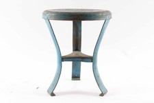 Vintage Metal Milk Stool Old Blue Paint