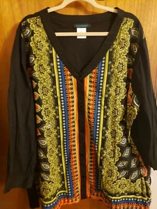 Camicia tunica Ulla Popken donna taglia 24/26 multicolore con bottoni stampa mista - Foto 1 di 6