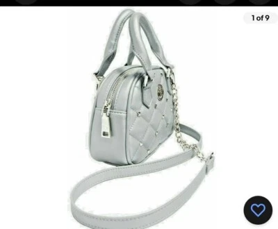 NWT BADGLEY MISCHKA Crossbody Dome Metallic Grey with Silver Studs - Image 1 of 4