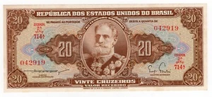 BRASILE P-160a 20 Cruzeiros 1955 AUNC marrone tropicale - Foto 1 di 2