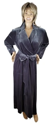 Maxi bata larga de terciopelo gris XL Diamond Tea vintage para mujer Foto 1 de 4