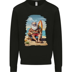 Christmas Santa With Surfboard Xmas Surfing Kids Sweatshirt Jumper - Picture 1 of 6