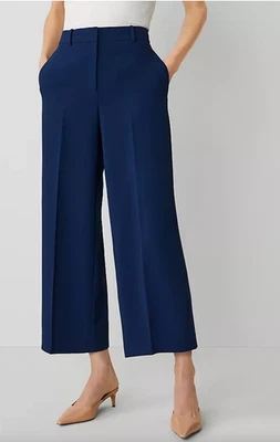 NEW ANN TAYLOR PURE SAPPHIRE PETITE WIDE LEG FLUID CREPE CROP PANTS SZ 4P - Image 1 of 4