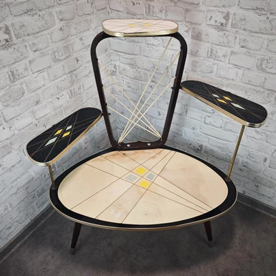 Blumenhocker Pflanzentisch 50er Thron Linienmuster Design Midcentury WeeNTAGE - Bild 1 von 4