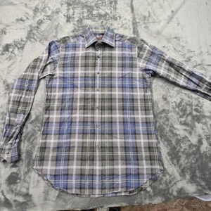 Etro Milano Shirt Mens 40 Blue Gray Plaid Long Sleeve Button Front Made in Italy - Picture 1 of 14