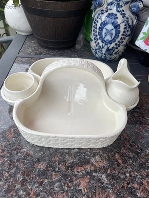 Williams Sonoma Secla Portugal Ceramic Basket Serving Set Creamer Sugar Dish - Image 1 of 4
