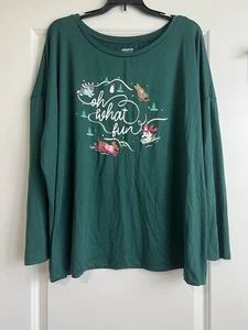 Joyspun Women’s 3/4 Length Sleeve Pajama Top Christmas Green “oh What Fun” 3X - Picture 1 of 8