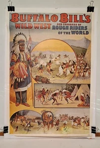 RARE 1971 Buffalo Bill's Wild West Rough Riders Poster 24x17 Cowboys~NA Indians - Picture 1 of 11