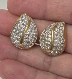 Swarovski SAL Signed Crystal Tear Drop Earrings Clear Rhinestones Gold-Plate Vtg - Picture 1 of 19