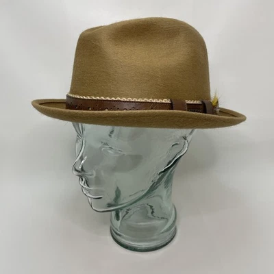 Stetson Fedora Hat 3x Beaver 7 1/4 Gun Club Tan Feather Trim Silken Touch  - Image 1 of 4