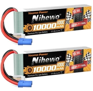 2x 3S Lipo Battery 11.1V 10000mAh 100C RC Battery Soft Case EC5 Plug Compatible - Picture 1 of 6