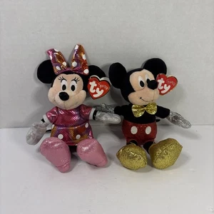 Ty Disney Sparkle Mickey & Minnie Mouse Set – Plush Beanie Buddies/Babies - Picture 1 of 6
