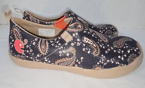 UIN Damen-Slipper blau Blumenmuster Paisley Kunstleder Größe 7,5 bequem neu ohne Etikett - Bild 1 von 14