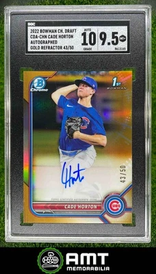613165 2022 Bowman Draft Cade Horton Chrome Pick Gold 43/50 Cubs SGC 9.5 Auto 10 - Image 1 of 3