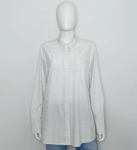 Athleta Textured Urbanite Top Womens Button Up Shirt L White Plaid Long Sleeve - Picture 1 of 18