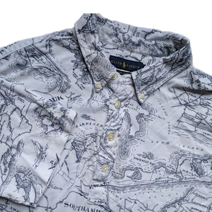 POLO RALPH LAUREN Knit Oxford Hamptons Map Short Sleeve Golf Shirt XL EUC - Picture 1 of 7