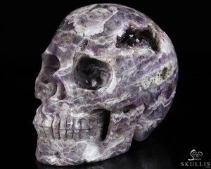 4.8" Dream Chevron Amethyst Geode Hand Carved Crystal Skull, Realistic - Picture 1 of 8