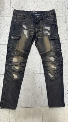 Pantalones de mezclilla imperious ajustados desgastados para hombre de motociclista 34x30 Foto 1 de 4