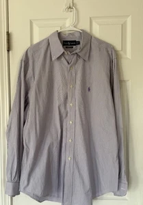 Camisa Ralph Lauren Para Hombre Calce Clásico Talla 17.5-34/35 Púrpura Rayas Abotonada - Imagen 1 de 10