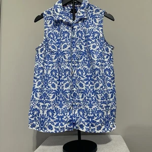 Camicia Talbots antirughe senza maniche elasticizzata stampa blu con bottoni - Taglia 16 - Foto 1 di 4