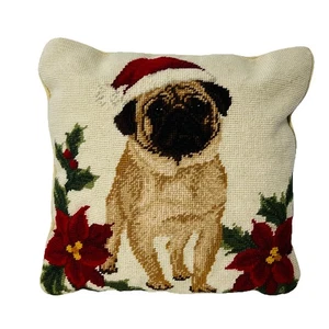 Almohada vintage de punta de aguja para perro Pug tapiz de Navidad cojín de pascua - Imagen 1 de 13