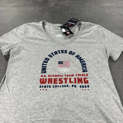 Camisa de lucha libre de los Juegos Olímpicos de Estados Unidos para mujer pequeña gris equipo pruebas polar algodón camiseta Foto 1 de 4