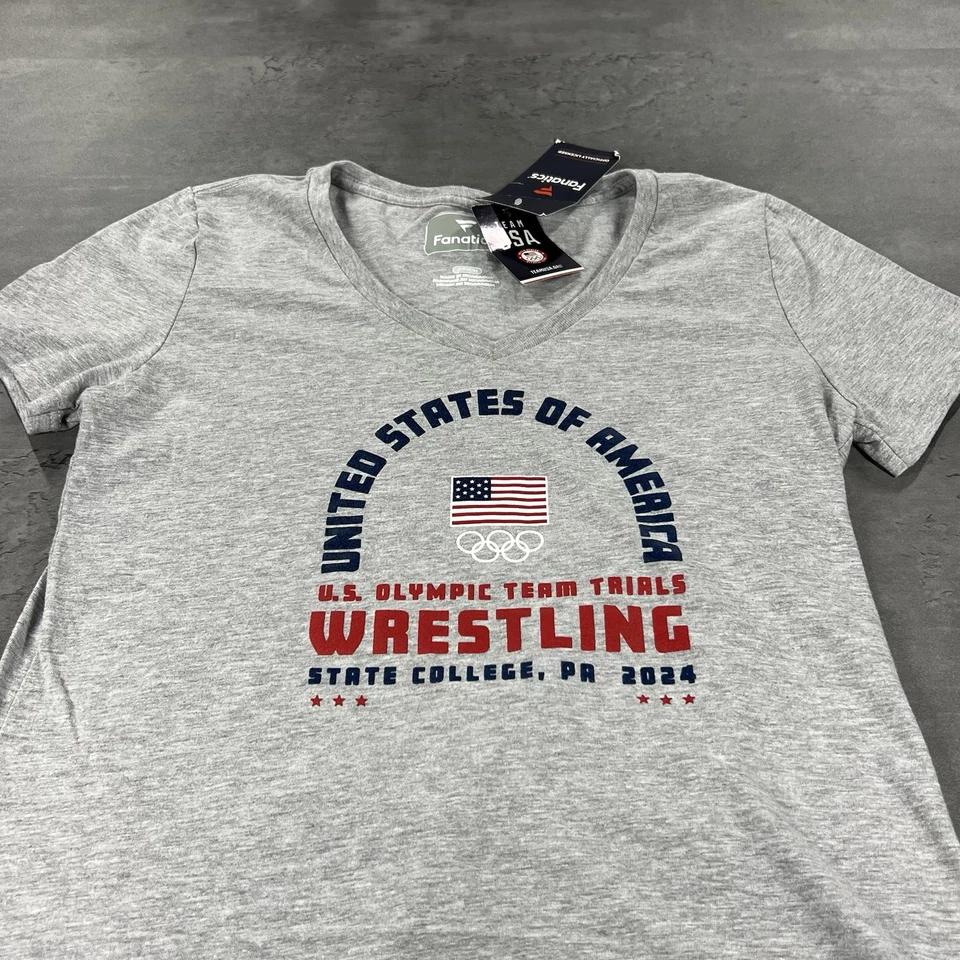 Camisa de lucha libre de los Juegos Olímpicos de Estados Unidos para mujer pequeña gris equipo pruebas polar algodón camiseta Foto 1 de 4