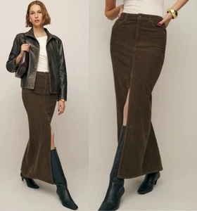 Reformation Tazz Maxi Corduroy Skirt Brown Women’s Sz 30 High Slit Western Fall - Picture 1 of 8