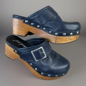 Free People Shoes Clogs Mules Black Leather Y2k Chunky Wood Studded Women Sz 37 - Imagen 1 de 11