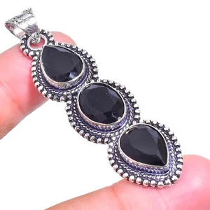 Black Spinel Gemstone Handmade 925 Sterling Silver Jewelry Pendant Size 2.5" - Picture 1 of 1