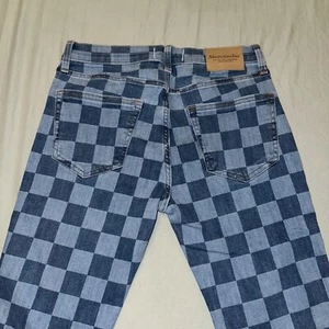 Abercrombie Kids Straight Jeans Girls 15/16 Blue Check Denim Pockets Zip Fly NWT - Picture 1 of 7