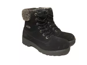 Lugz Size 6.5 Womens Convoy Fur Black Oxford Boots Shoes - Picture 1 of 8