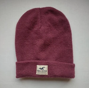 Hollister Beanie Hat Unisex Stretch Fit Maroon Cuffed Winter Beanie Cap Adults - Picture 1 of 4