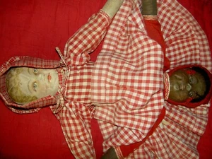14" double-sided signed reversible TOPSY-TURVY doll, antique cloth BRUCKNER 1901 - Picture 1 of 24