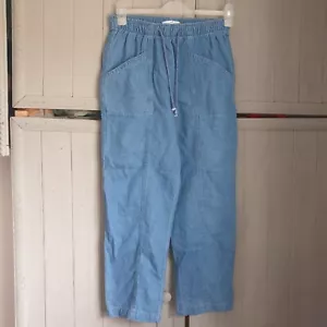 Vintage 90s Baggy Blue Jeans Sz 8 10 Pockets Ties Retro - Picture 1 of 8