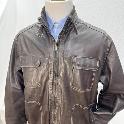Bod & Christensen XXL Hombre Cuero Marrón Moto Chaqueta Moto Suave Cálida Forrada Foto 1 de 4