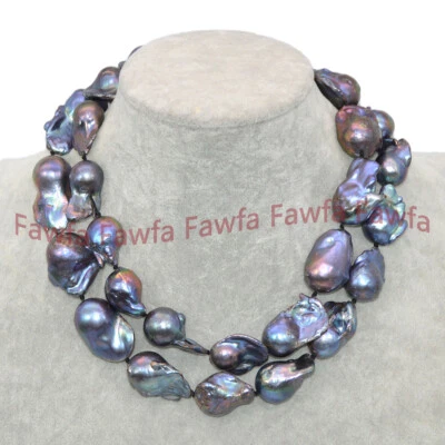 Enorme collar de perlas barrocas renacidas negras naturales reales del Mar del Sur 36 pulgadas Foto 1 de 4