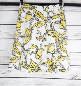 Style & Co Womens Skirt Sz 8 White Yellow Flowers Side Pockets & Zip 100% Linen - Picture 1 of 7