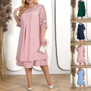 PLUS SIZE ⭐ Women Chiffon Lace Mash Midi Dress Party Cocktail Gown Dresses US - Picture 1 of 18
