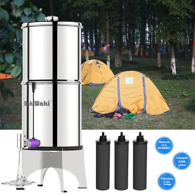 WAKIWAKI 2.25G Gravity Fed Stainless Steel Drinking Water Filter for Home Camping Travel