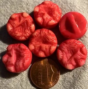 6 New Thick Retro Style Red Plastic Shank Buttons 11/16" 18mm Lot # 3869 - Picture 1 of 1