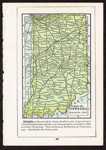 Small Antique US State Indiana Mini Map 1800s - Picture 1 of 1