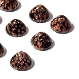 Lot (12) Czech vintage aventurine gold marble black round glass cabochons 10mm - Picture 1 of 2